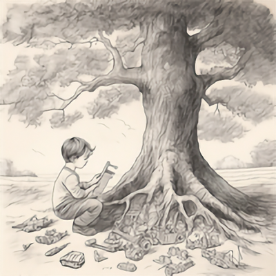 Pencil drawing of Billy at his favorite spot on the farm